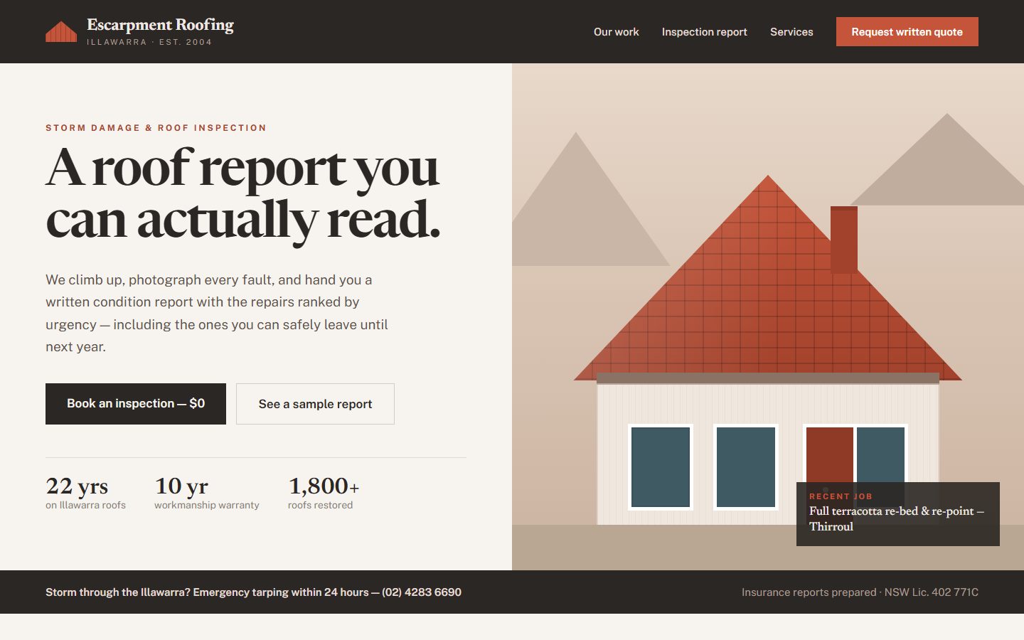 Escarpment Roofing — concept site preview
