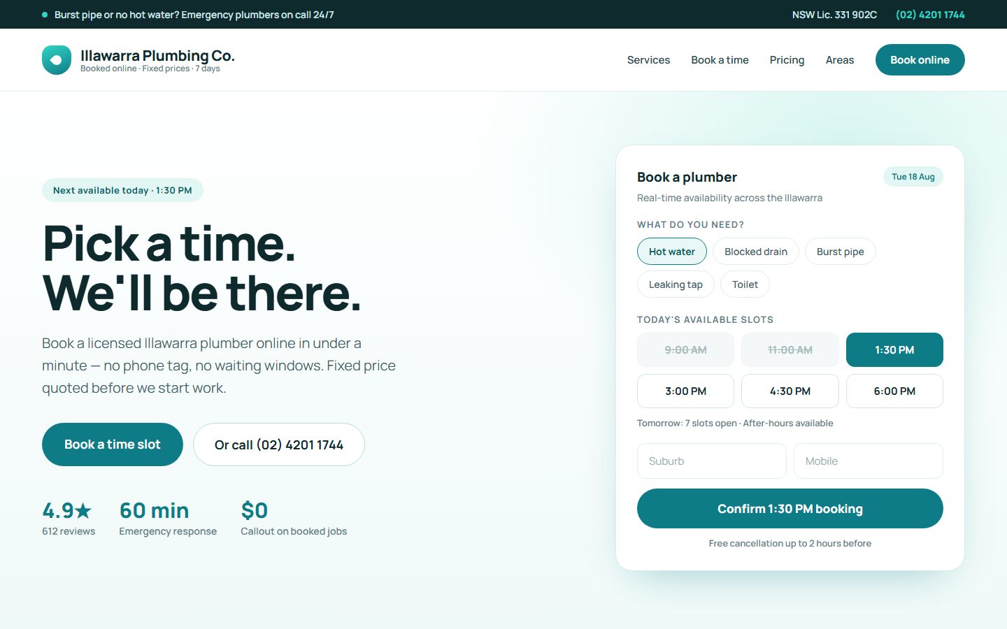 Illawarra Plumbing Co. — concept site preview
